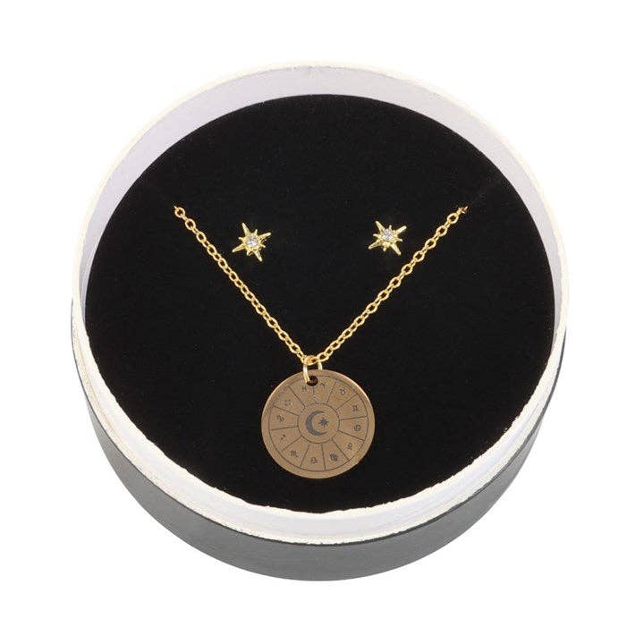 Ensemble de boucles d'oreilles et collier Astrology Wheel