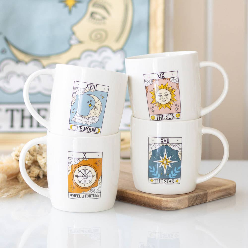 Ensemble de 4 mugs vintage avec cartes de tarot