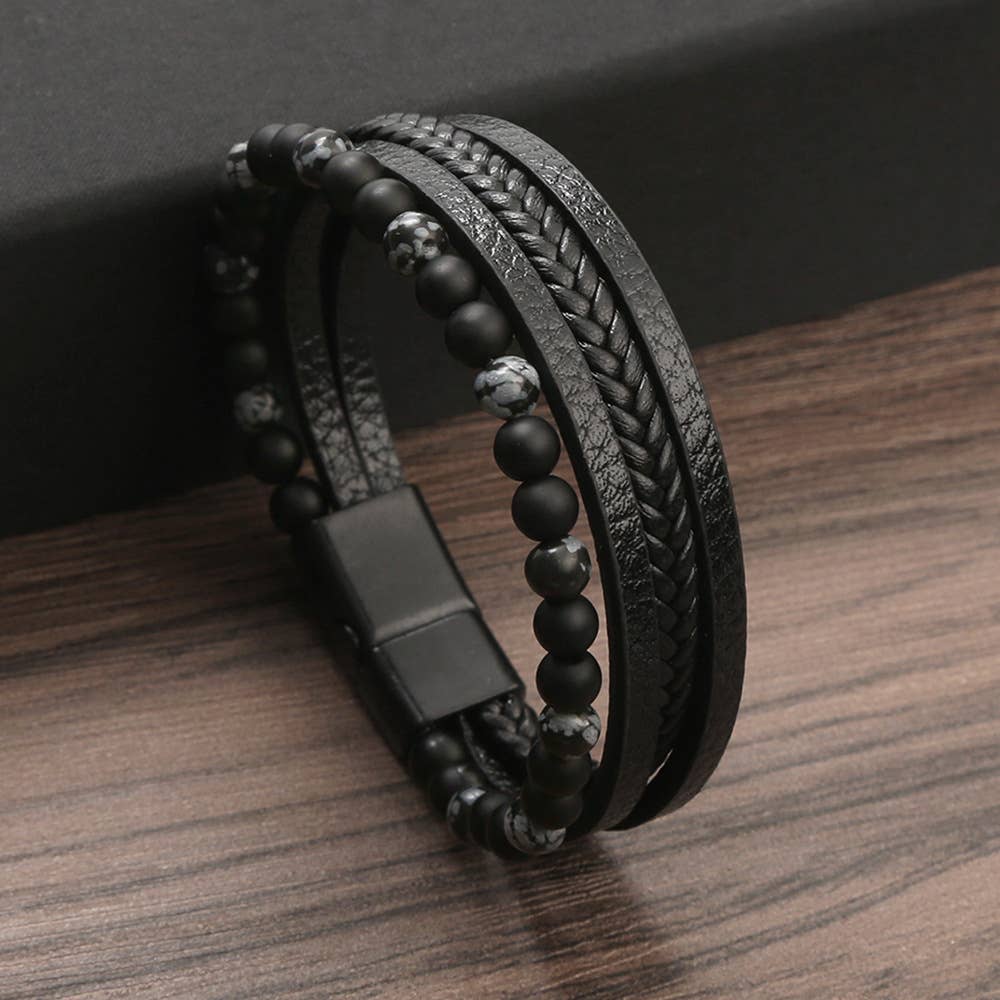 Bracelets en cuir pour hommes avec pierres précieuses - 8 pièces