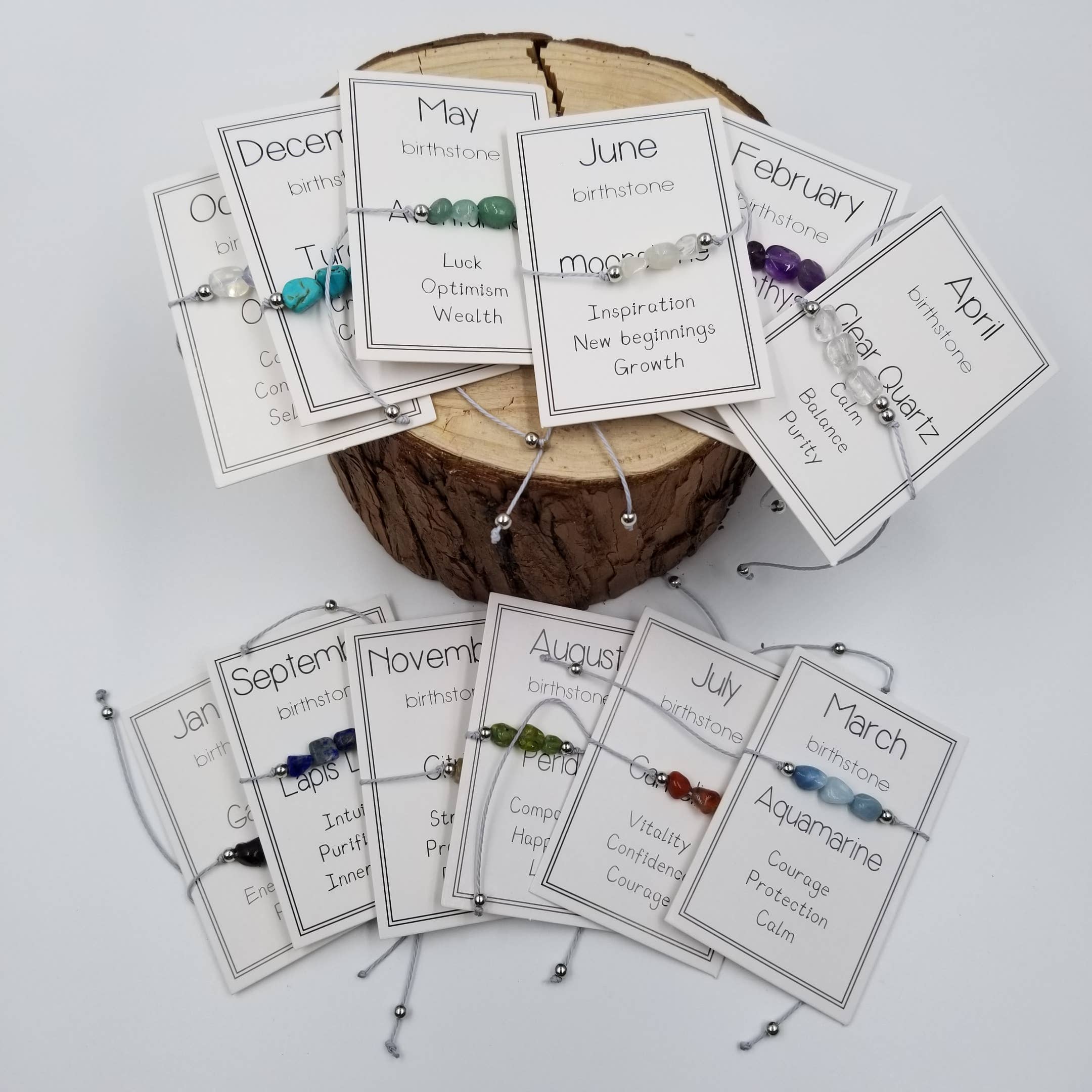 Bracelet en pierre naturelle en pierre d'anniversaire fait main avec carte: Janvier