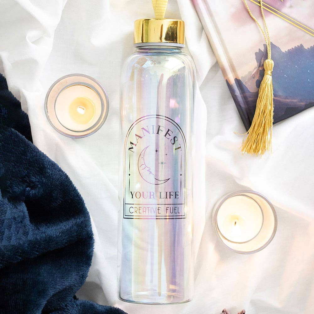 Manifestez votre vie Bouteille d'eau en verre iridescent