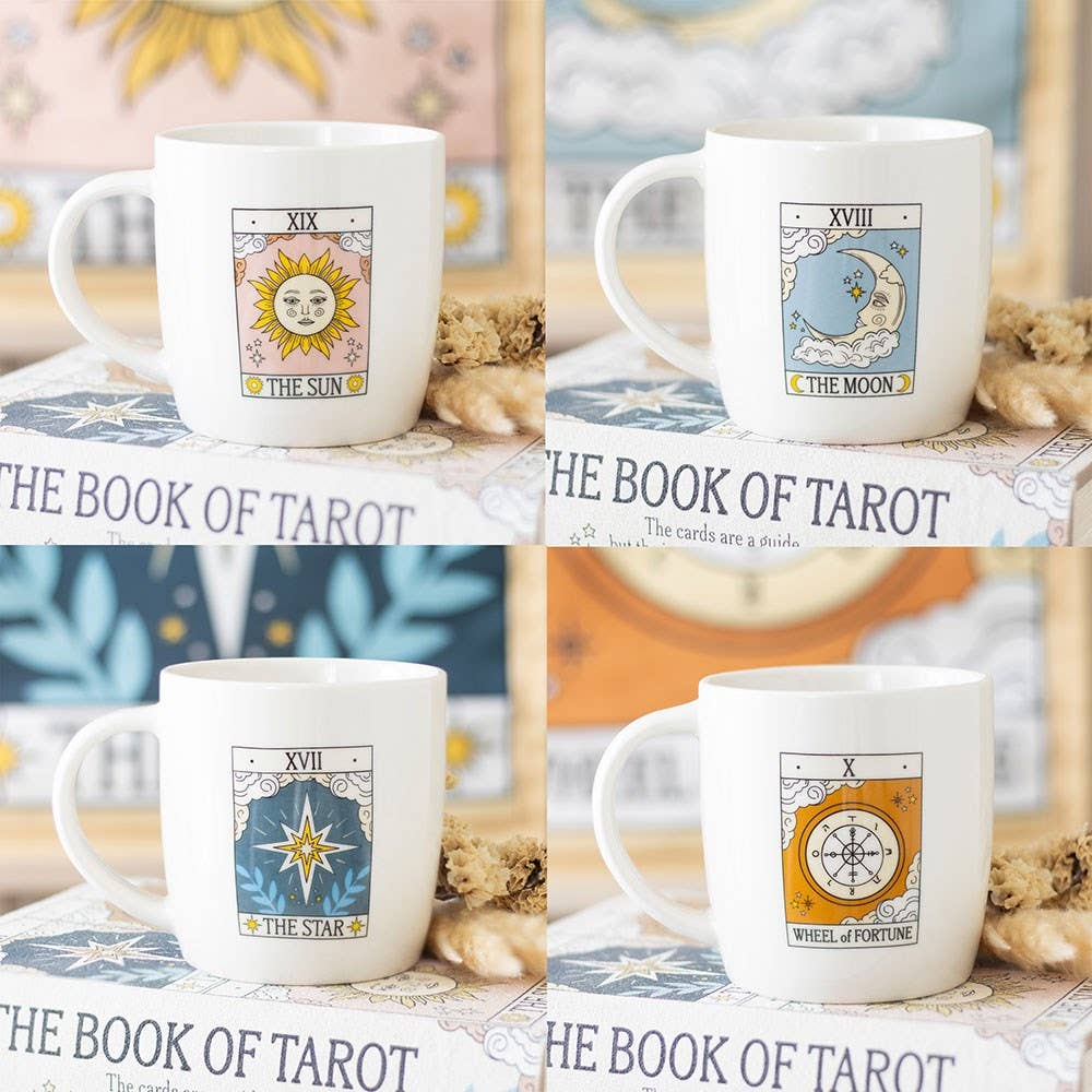 Ensemble de 4 mugs vintage avec cartes de tarot