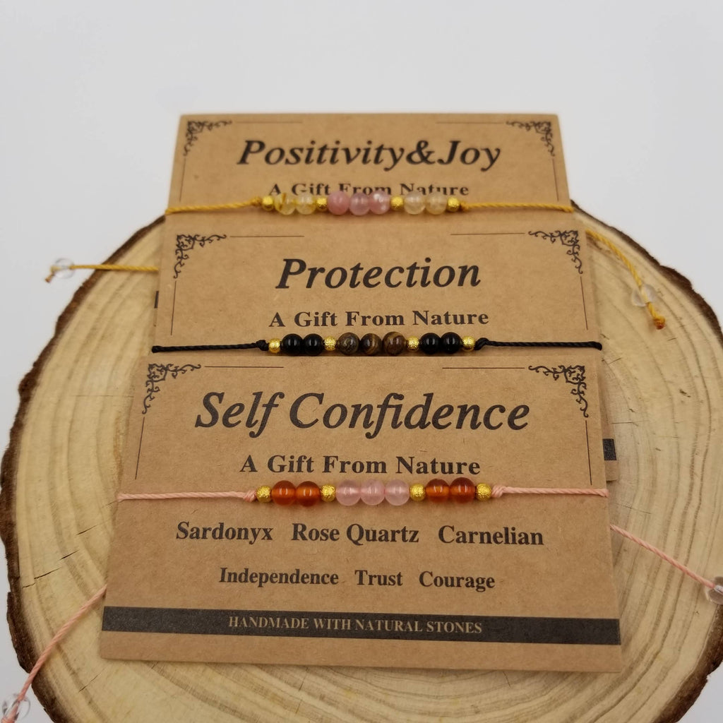 Bracelet en perles de chakra en cristal naturel fait main avec carte: Protection