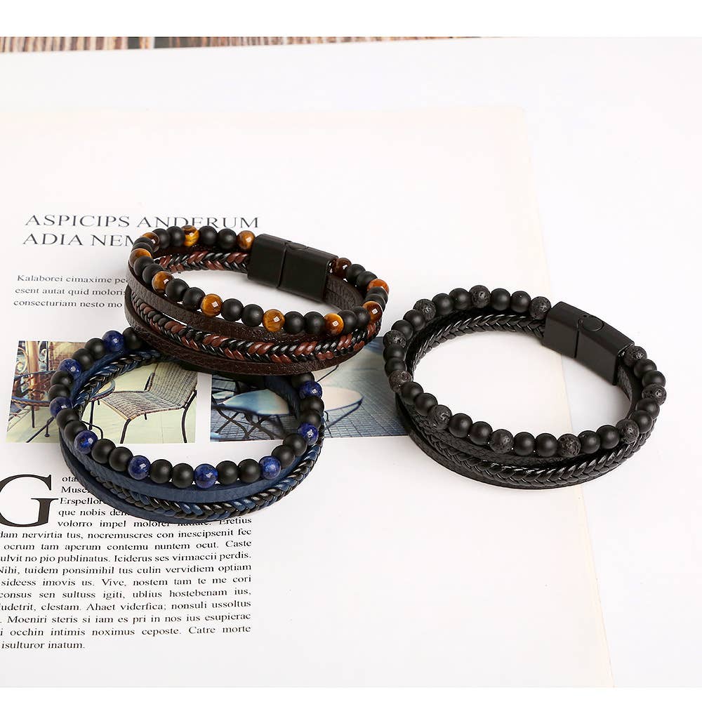 Bracelets en cuir pour hommes avec pierres précieuses - 8 pièces