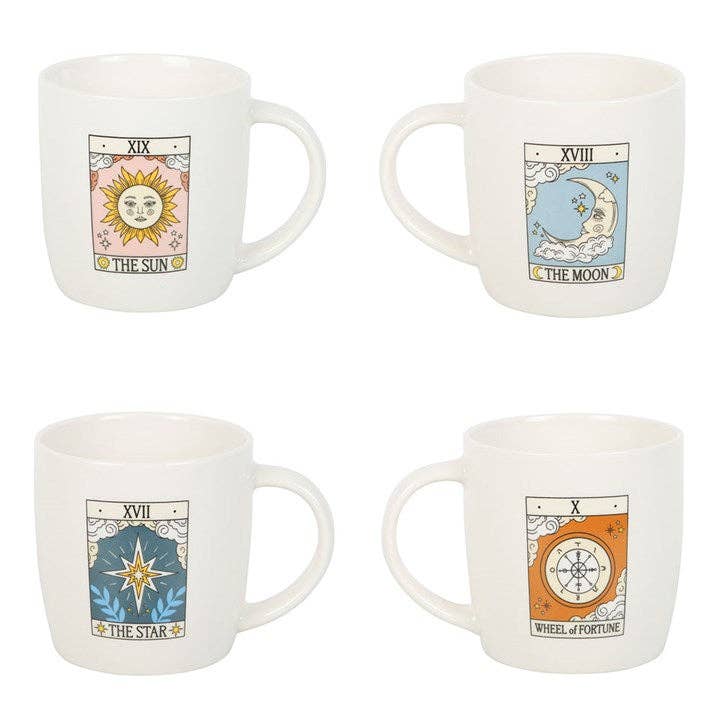 Ensemble de 4 mugs vintage avec cartes de tarot
