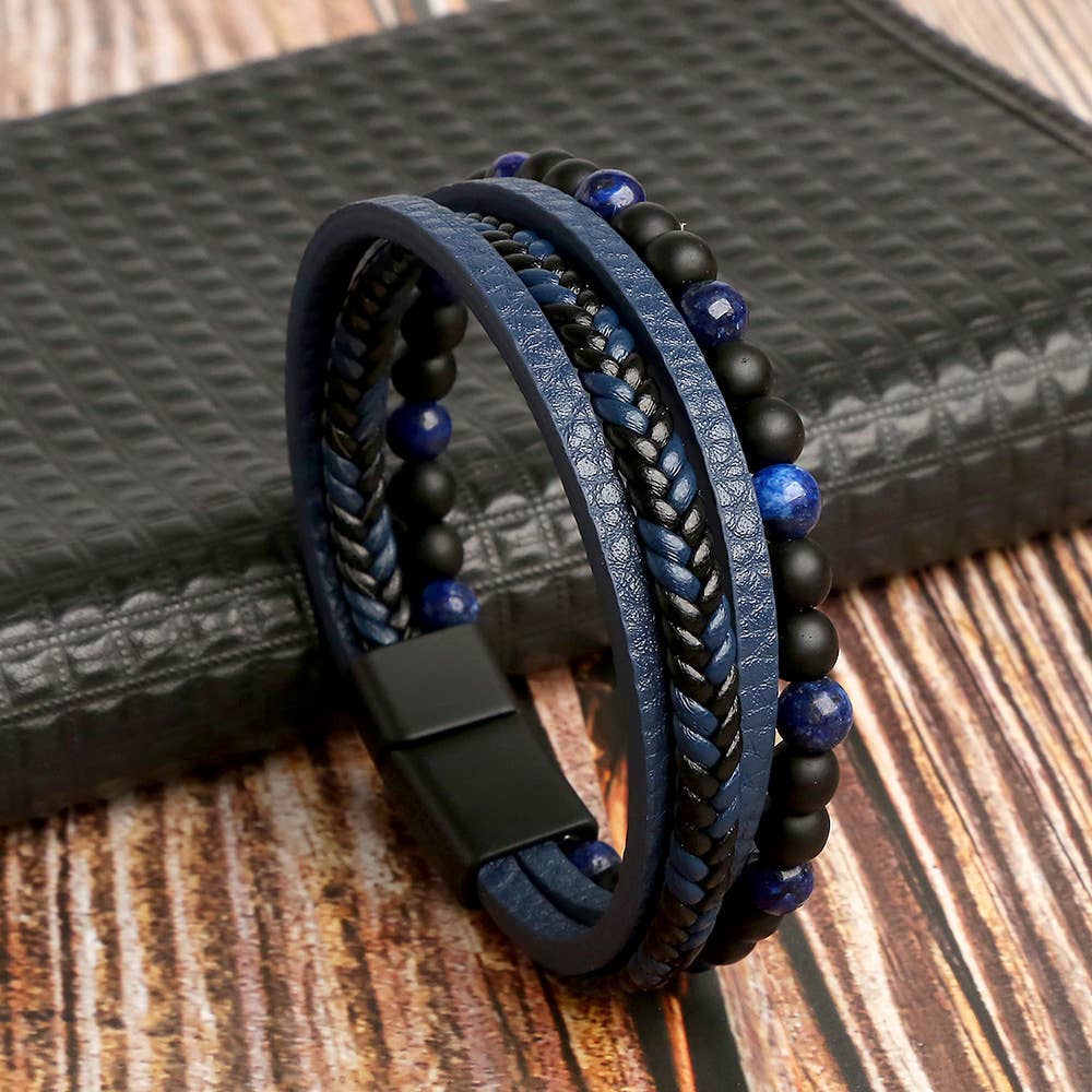 Bracelets en cuir pour hommes avec pierres précieuses - 8 pièces