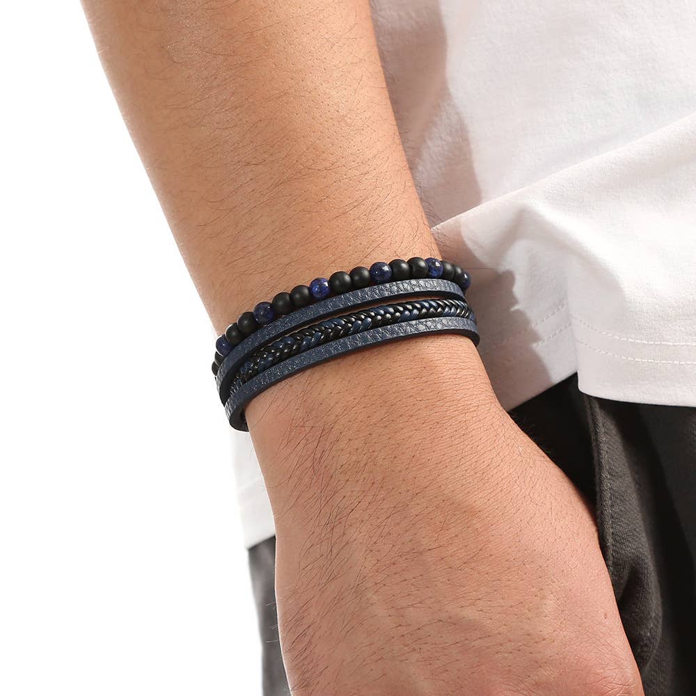 Bracelets en cuir pour hommes avec pierres précieuses - 8 pièces