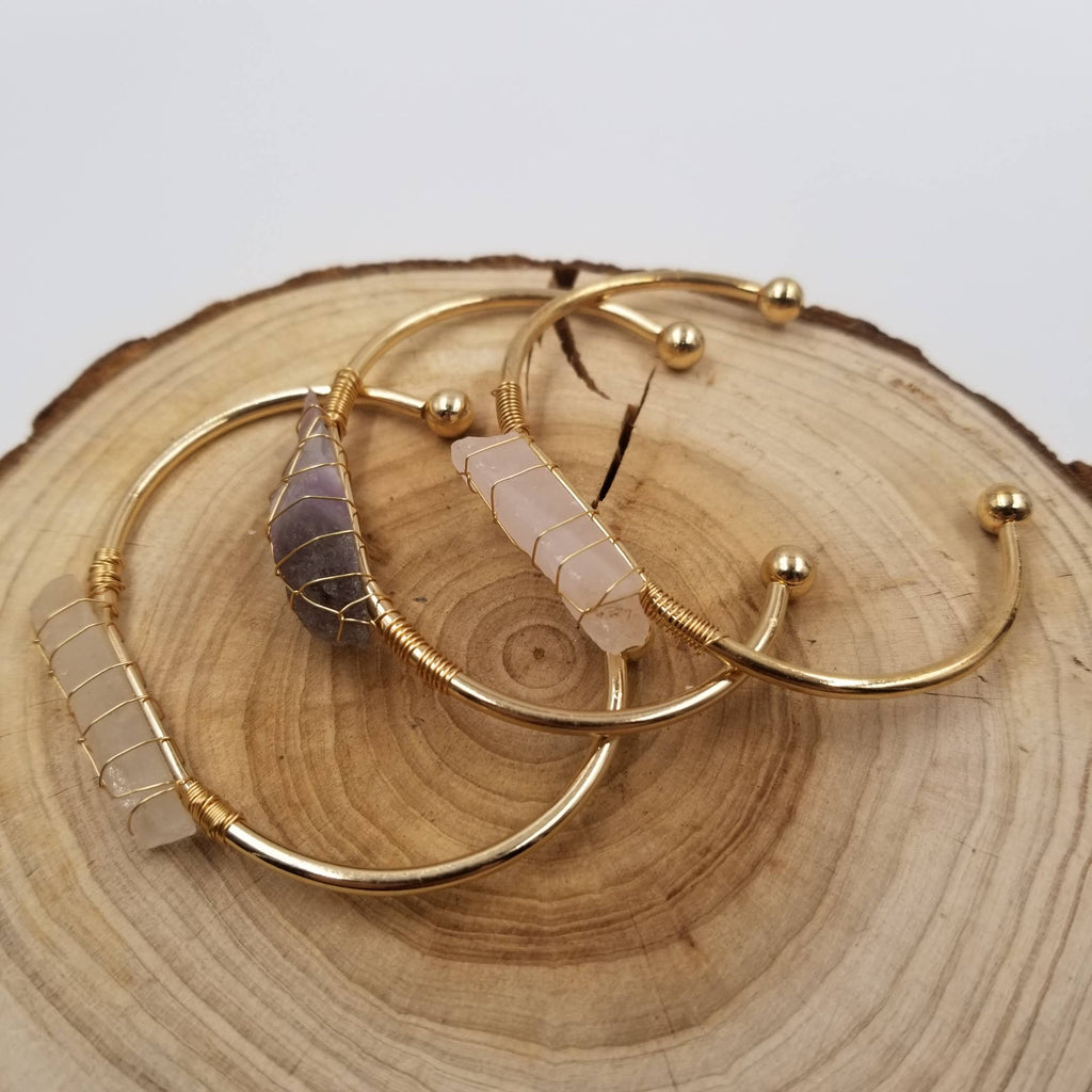 Bracelet bohème à manchette en cristal doré: Blanc