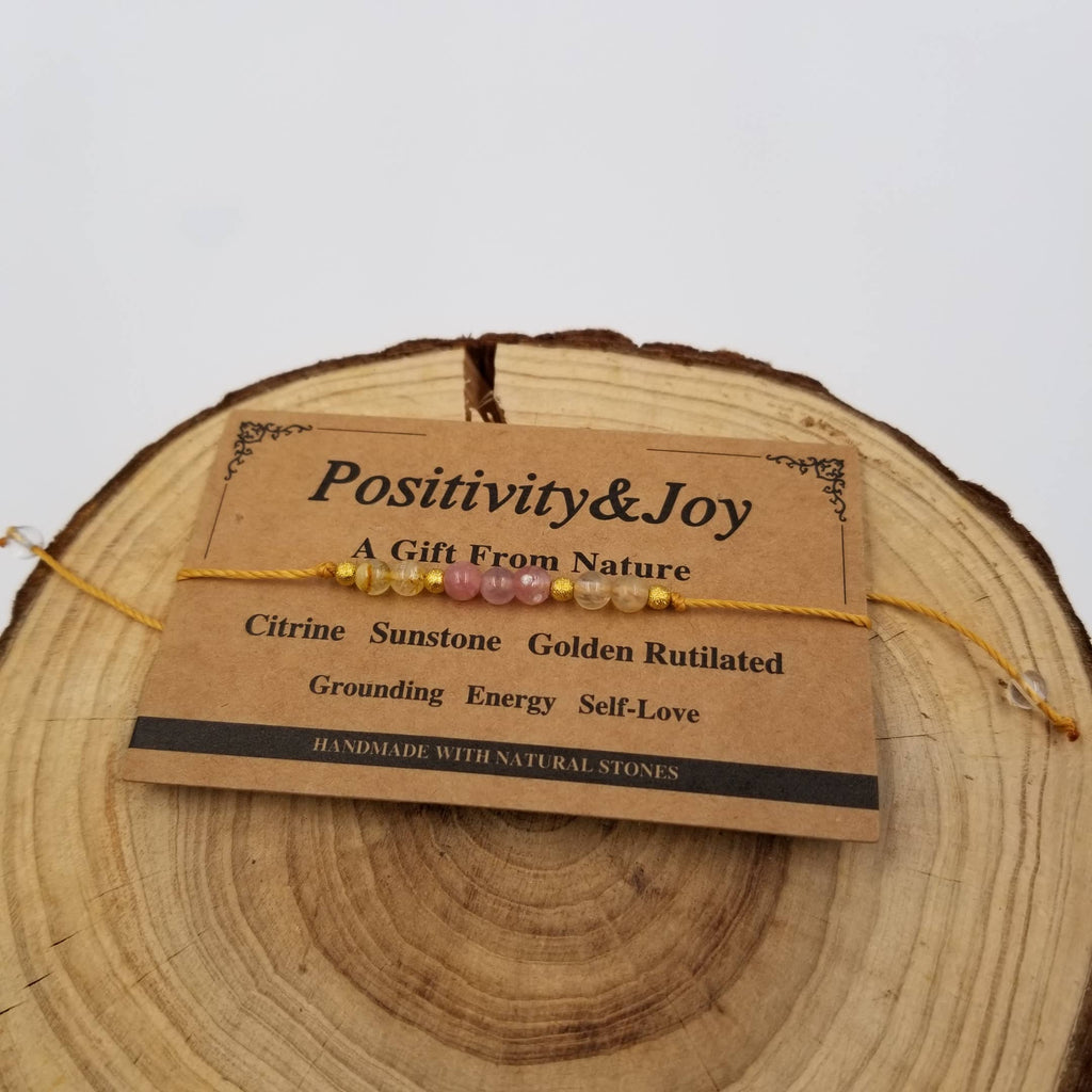 Bracelet en perles de chakra en cristal naturel fait main avec carte: Positivité&Joie