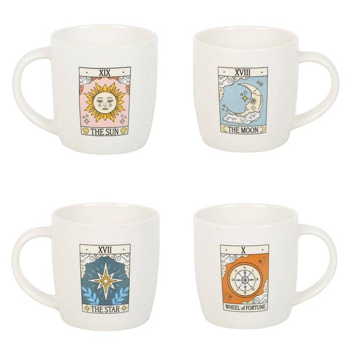 Ensemble de 4 mugs vintage avec cartes de tarot